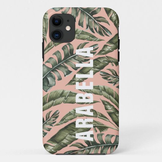 Tropical leaf gepersonaliseerde naam en initiaal Case-Mate iPhone case (Achterkant)