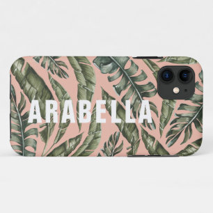 Tropical leaf gepersonaliseerde naam en initiaal iPhone 11 hoesje