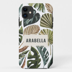 Tropical leaf gepersonaliseerde naam en initiaal iPhone 11 hoesje