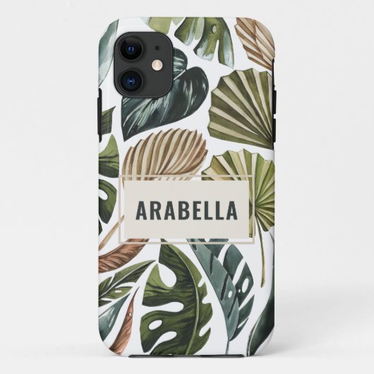 Tropical leaf gepersonaliseerde naam en initiaal Case-Mate iPhone case (Achterkant)