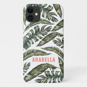 Tropical leaf gepersonaliseerde naam en initiaal iPhone 11 hoesje