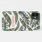 Tropical leaf gepersonaliseerde naam en initiaal Case-Mate iPhone case (Achterkant (horizontaal))