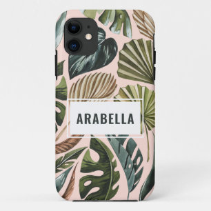 Tropical leaf gepersonaliseerde naam en initiaal iPhone 11 hoesje