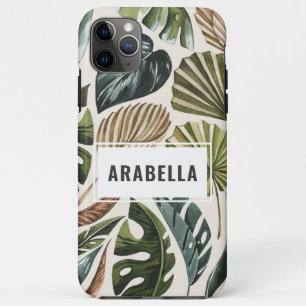 Tropical leaf gepersonaliseerde naam en initiaal iPhone 11 pro max hoesje