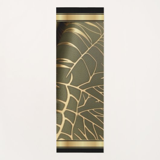 Tropical Leaf Green/Gold - Yoga Mat (Voorkant)