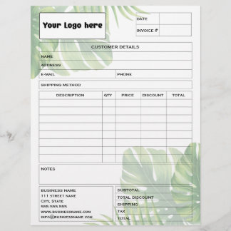 Tropical Leaf Invoice Business Sales Form Receipt Briefhoofd