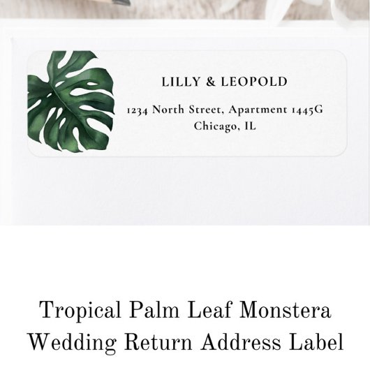 Tropical Leaf Monstera Wedding Retouradres Etiket