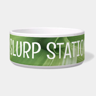 Tropical Leaf Pet Bowl met SLURP STATION Tekst Voerbakje