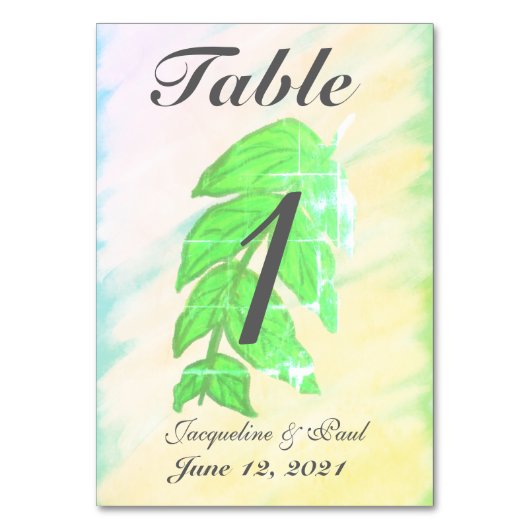 Tropical Leaf Waterverf Trouwtafel No. Kaarten (Achterkant)
