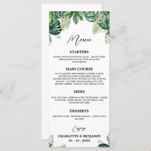 Tropical Leaf Wedding Buffet Menu (Voorkant / Achterkant)