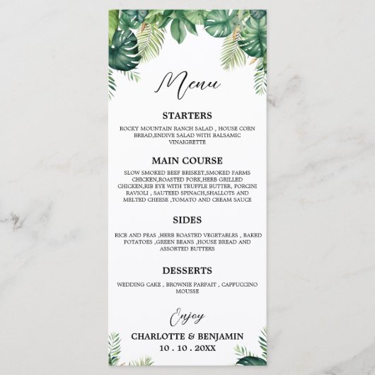 Tropical Leaf Wedding Buffet Menu (Voorkant)