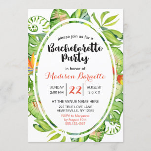 Tropical Leaf Wreath Bachelorette Party uitnodigin Kaart