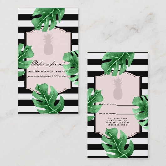 Tropical Leaves & Ananas Elegant Verwijs een vrien Aanbevelingskaartje (Voorkant / Achterkant)
