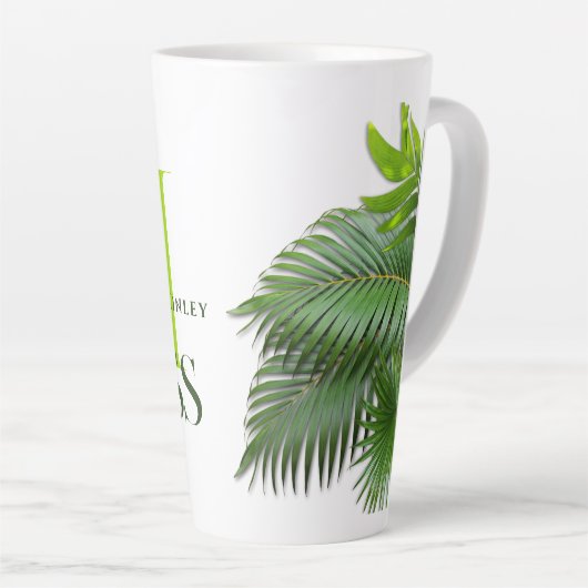 Tropical Leaves Boss Monogram Latte Mok (Rechterhoek)