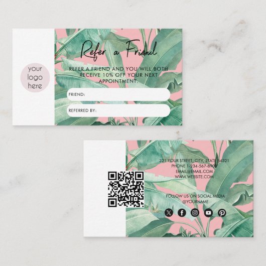 Tropical Leaves Business Verwijs een vriend door Visitekaartje (Voorkant / Achterkant)