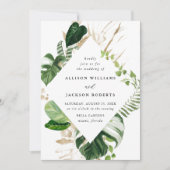 Tropical Leaves Gold Botanical Lijst Bruiloft Kaart (Voorkant)