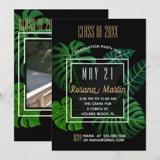 Tropical Leaves Graduation Party Uitnodiging
