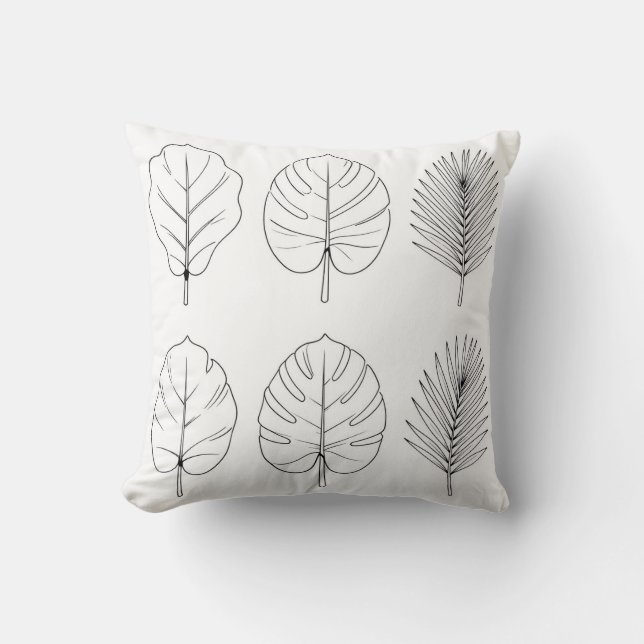 Tropical Leaves Line Art Pattern Kussen (Voorkant)