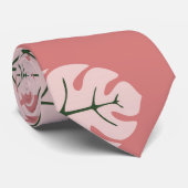 Tropical leaves Monstera deliciosa Pink Stropdas (Opgerold)