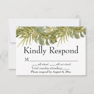 Tropical Leaves Palm Wedding RSVP-Kaart Bedankkaart