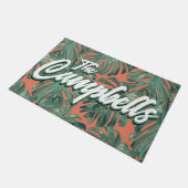 Tropical Leaves Script Groene familienaam Doormat Deurmat (Schuin)