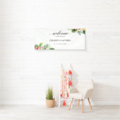 Tropical Leaves Script Wedding Welkom Spandoek (Insitu)