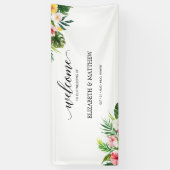 Tropical Leaves Script Wedding Welkom Spandoek (Verticaal)