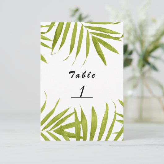 Tropical Leaves Zomer Trouwtafel Nummer Kaart (Staand voorkant)