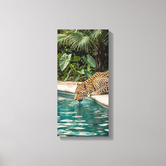 Tropical Leopard Drinking Canvas Print – Jungle An (Voorkant)