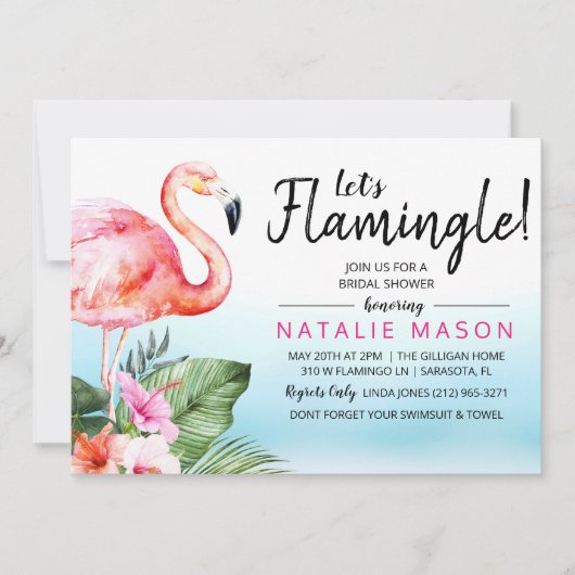 Tropical Let's Flamingle Bridal Shower Uitnodiging (Voorkant)