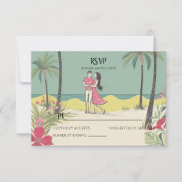 Tropical Love Story Zomer Bruiloft RSVP Notitiekaartje