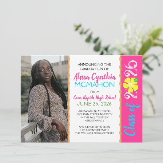 Tropical Luau 3 Foto Afstuderen aankondiging (Staand voorkant)