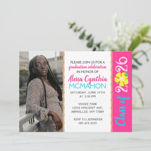 Tropical Luau 3 Photo Graduation Invitation (Debout devant)