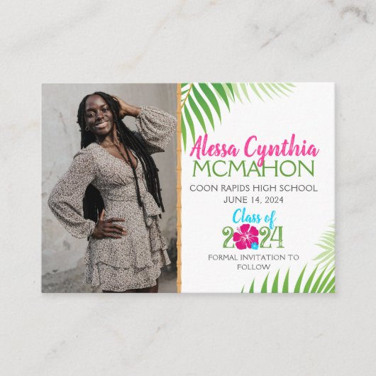 Tropical Luau Afstuderen 2 foto mini aankondiging (Voorkant)