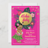 Tropical luau bébé fille douche invitation rose ch (Devant)