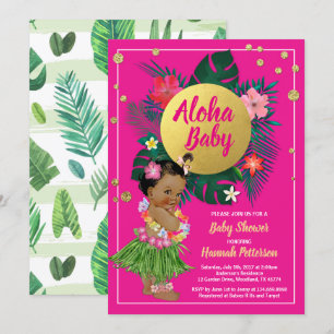 Tropical luau bébé fille douche invitation rose ch