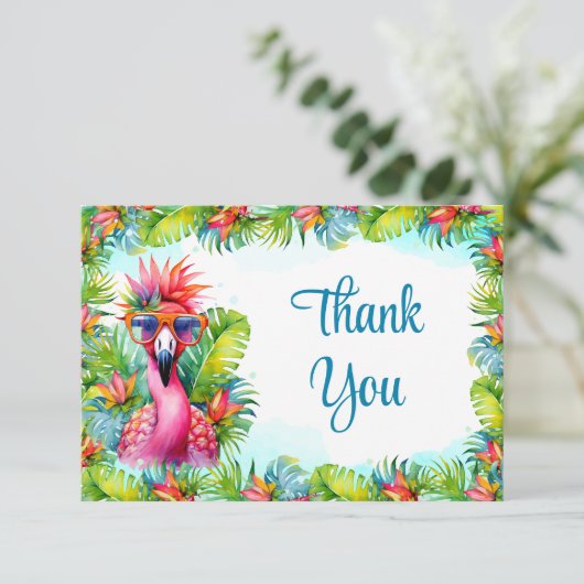 Tropical Luau Flamingo Afstuderen Dank u Bedankkaart (Staand voorkant)