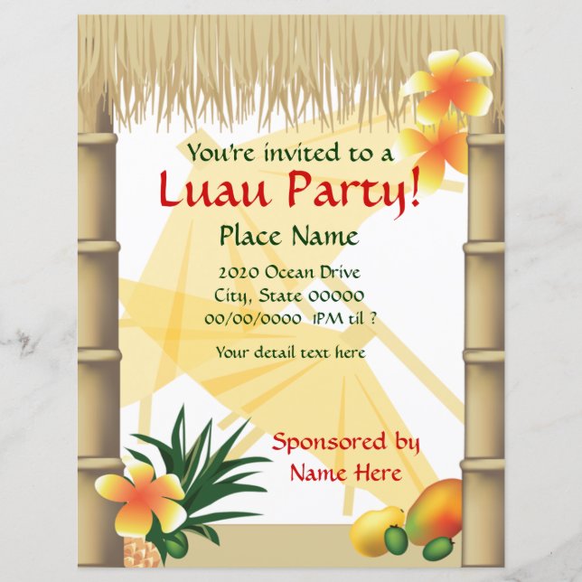 Tropical Luau Party Tiki Hut Event Flyer (Devant)