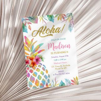 Tropical Luau Waterverf Ananas Verjaardag Kaart