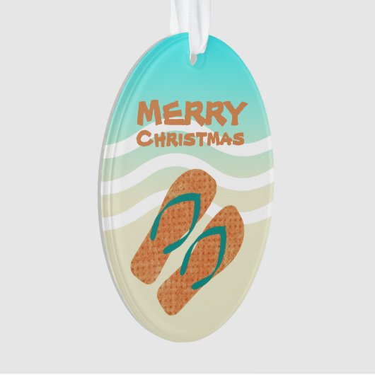 Tropical Merry Christmas Beach Waves Teenslippers Ornament (voorkant)