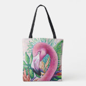 Tropical mignon Flamant rose rose floral Sac fourr (Dos)
