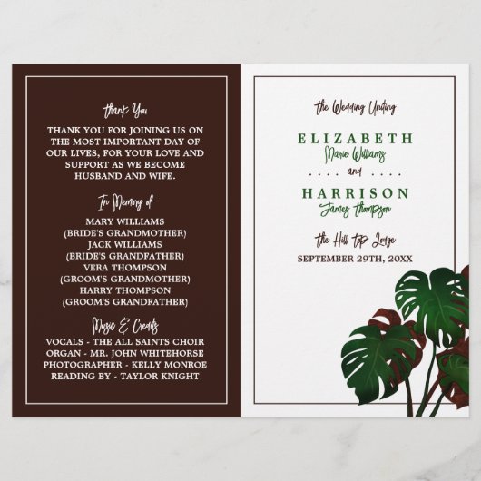 Tropical Monstera Beach Wedding Programme (Devant)