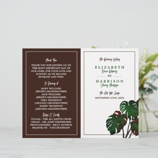 Tropical Monstera Beach Wedding Programme (Debout devant)