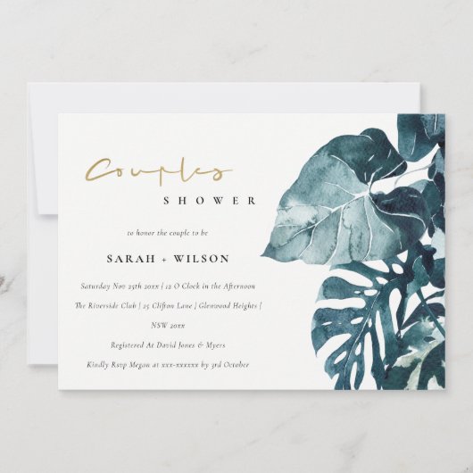 Tropical Monstera Foliage Couples Invitation de do (Devant)