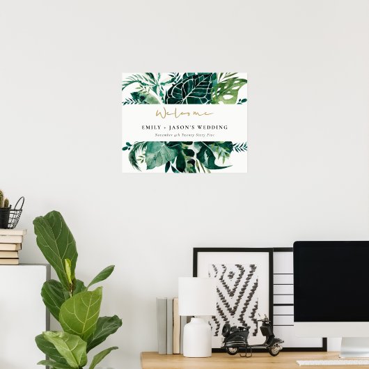 Tropical Monstera Green Leafy Mariage Affiche de b (Bureau à domicile)