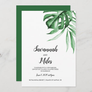 Tropical monstera leaf bruiloft kaart