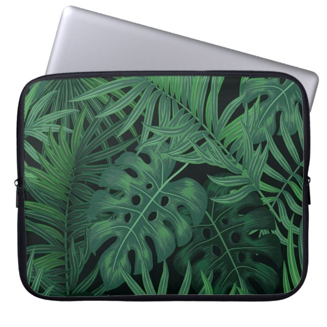 Tropical Night Green: Exotisch Plant Laptop Sleeve (Voorkant)