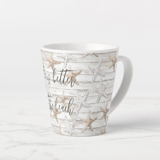 Tropical Ocean Beach Starfish bruiloft Latte Mok (Rechterhoek)