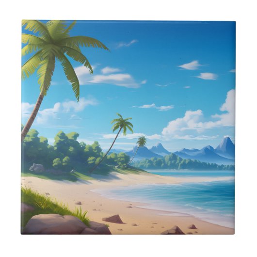 Tropical Ocean Island Sandy Beach Shore Tegeltje (Voorkant)