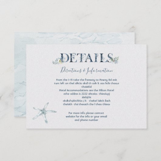 Tropical Ocean Mariage Détails carte d'information (Devant / Derrière)